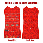 Kuber Industries Hanging Organizer | Non-Woven Flower Hanger | Jewellery Organizer | Double Sided Hanger | 27 Pockets & 14 Hook Hanger | Cosmetic Wall Hanging Organizer | Red